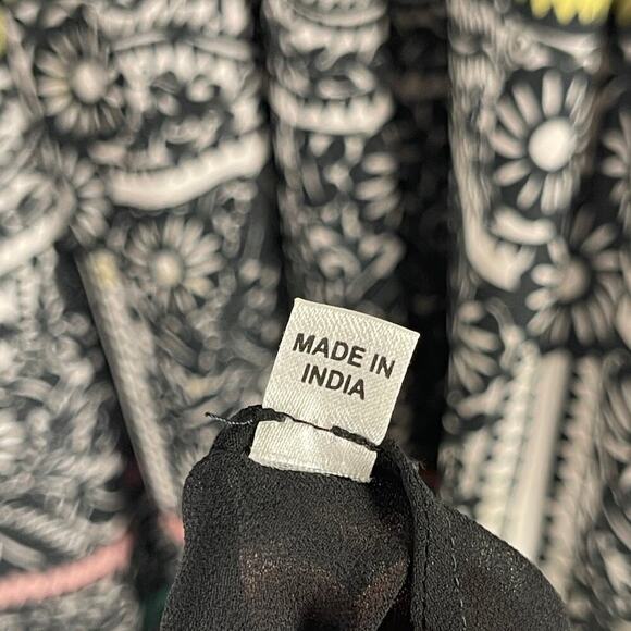 Carolina K Black Printed Sheer Bodice Beaded Silk Aztec Floral Maxi Dress Small - Picture 13 of 16